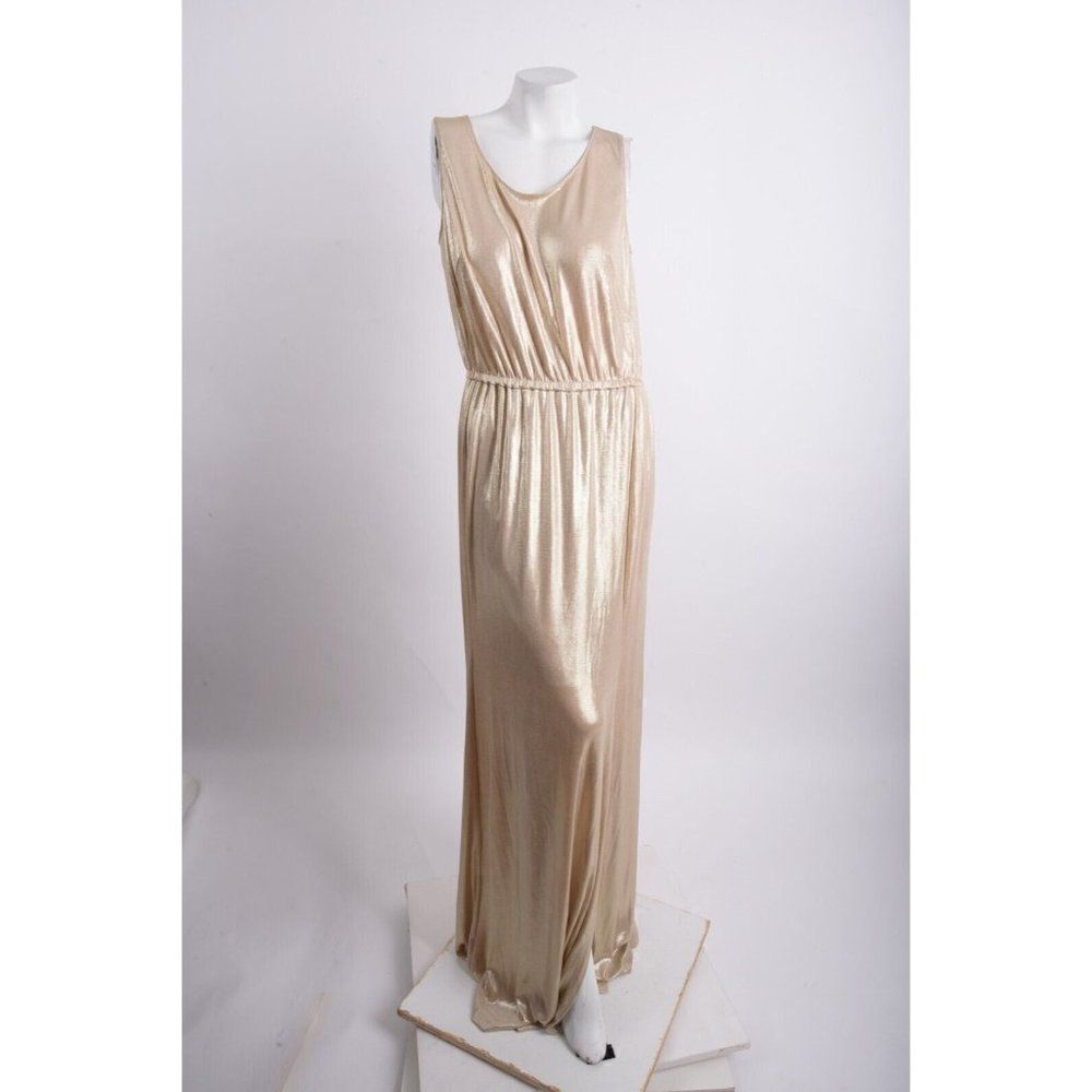 Akris Womens Long Dress Liquid Jersey Sleeveless Gown Sz 8 Gold Bronze NWT